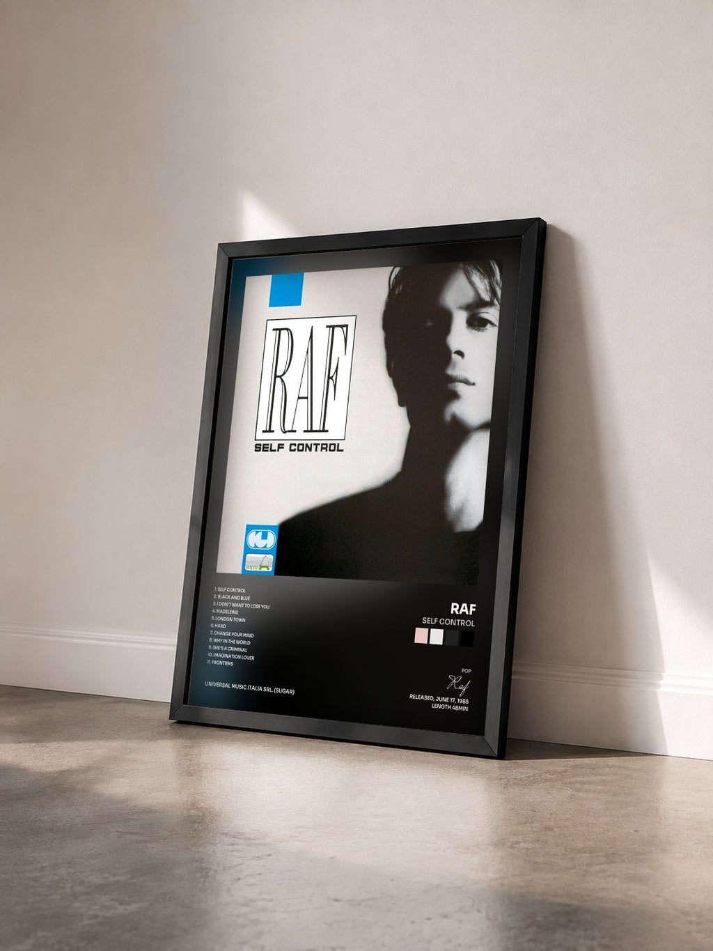 #noir Tableau de l'album Self Control de Raf vu de trois quarts, cadre noir