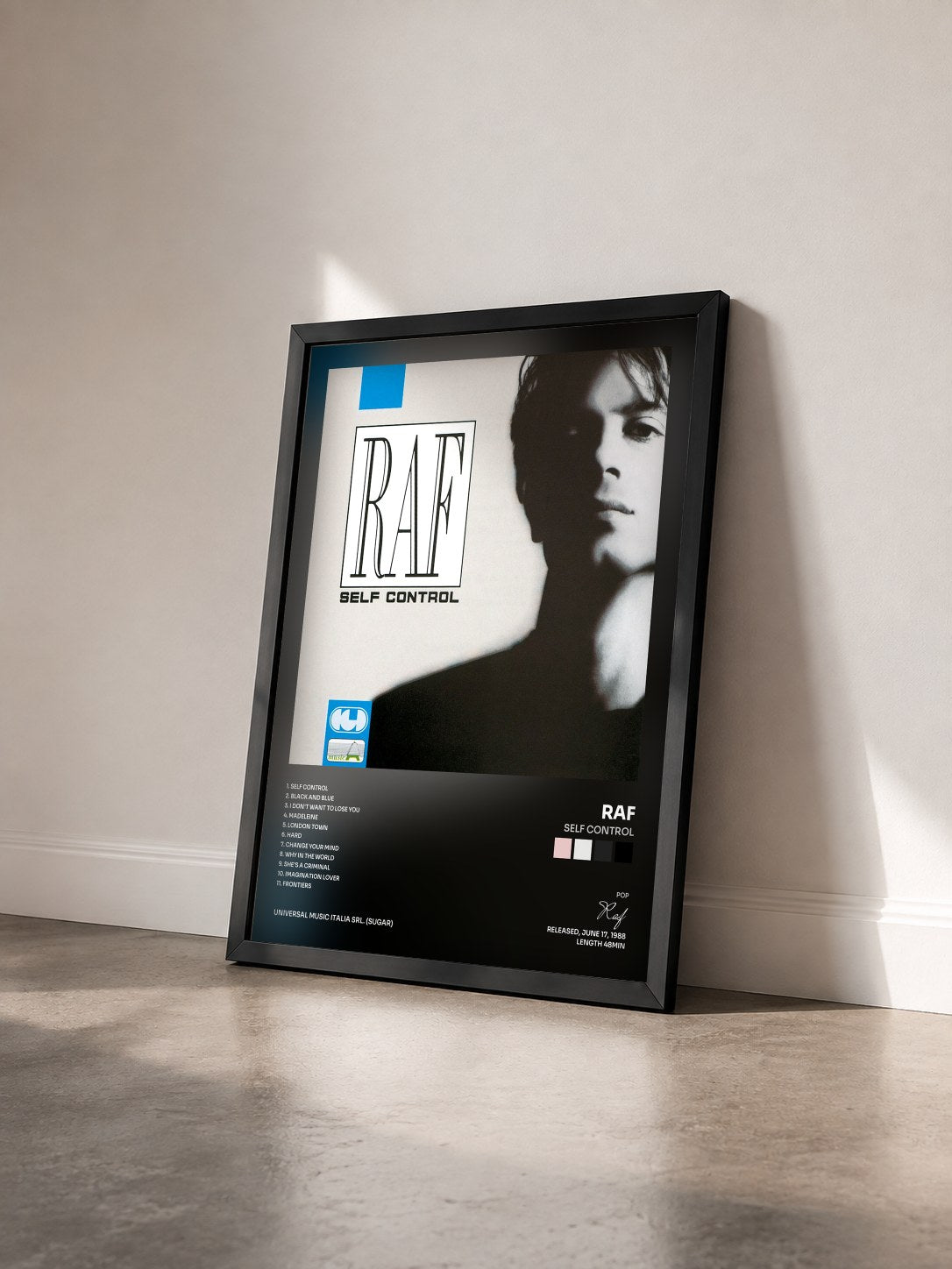 #noir Tableau de l'album Self Control de Raf vu de trois quarts, cadre noir