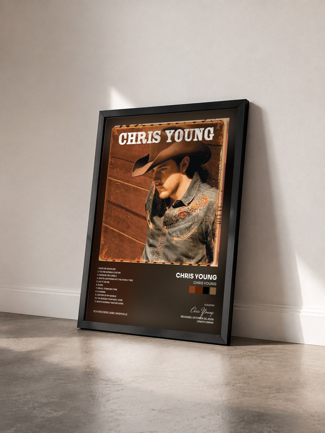 #noir Tableau de l'album Chris Young de Chris Young vu de trois quarts, cadre noir