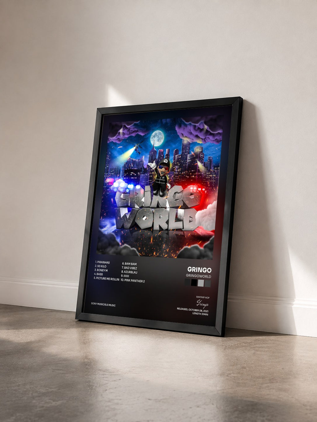 #noir Tableau de l'album GRiNGOWORLD de Gringo vu de trois quarts, cadre noir