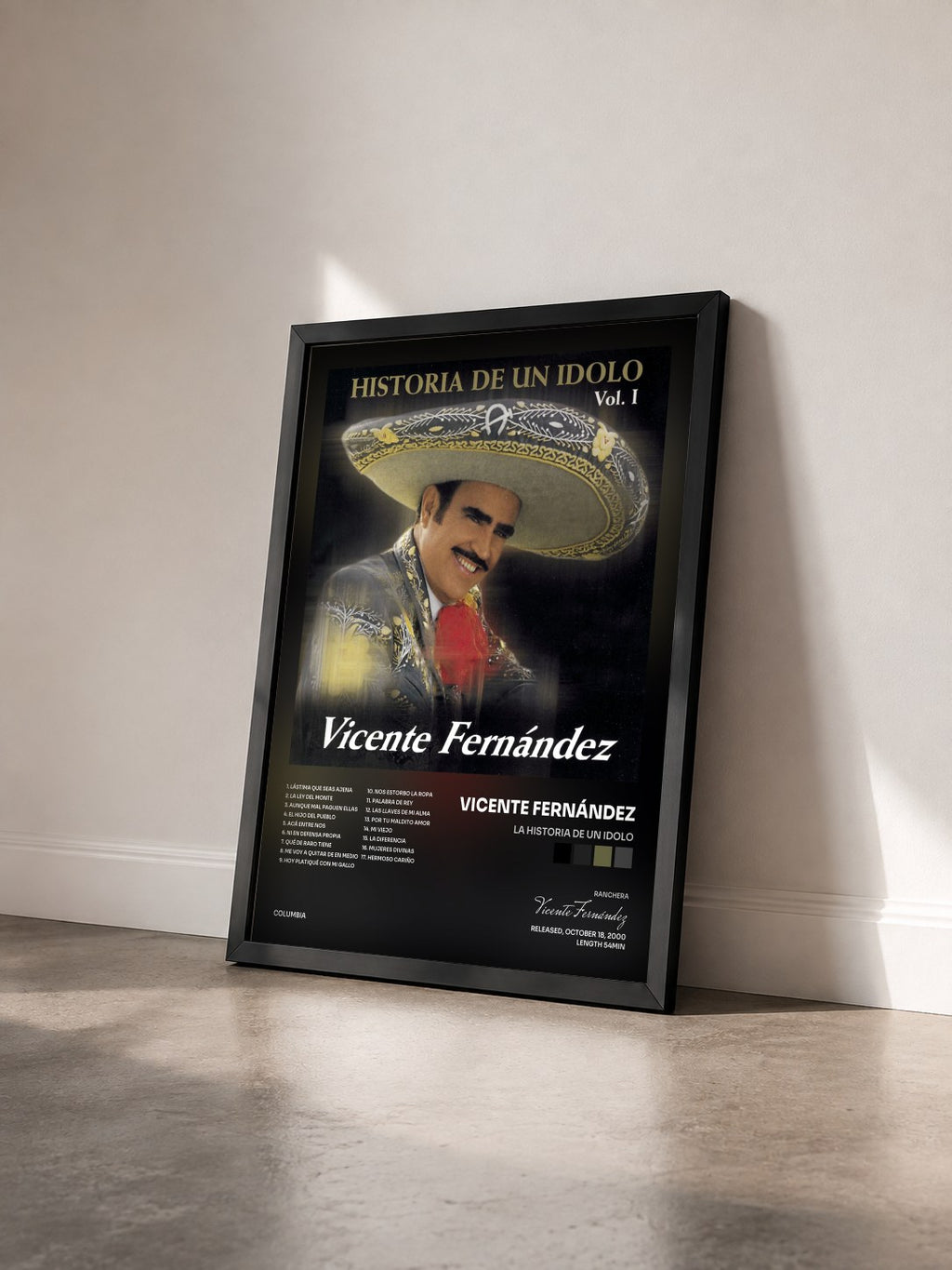 #noir Tableau de l'album La Historia De Un Idolo de Vicente Fernández vu de trois quarts, cadre noir