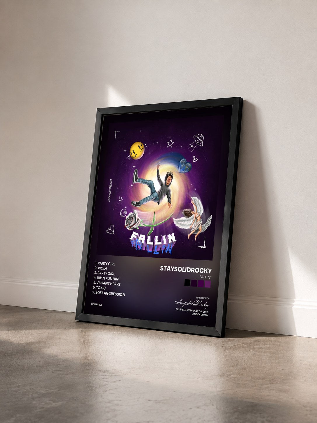 #noir Tableau de l'album Fallin' de StaySolidRocky vu de trois quarts, cadre noir