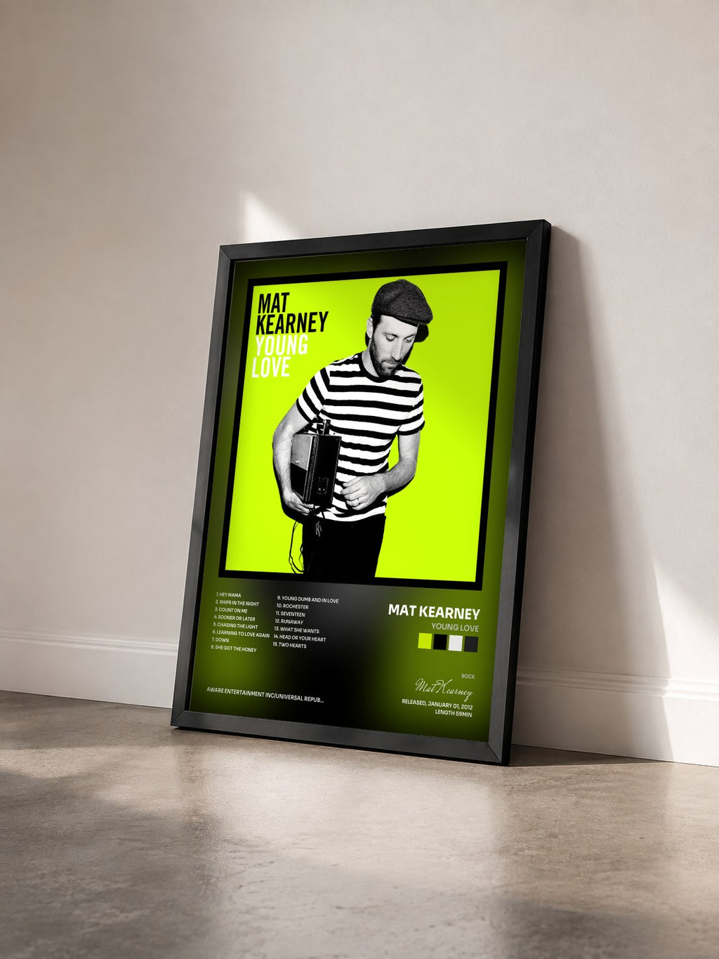 #noir Tableau de l'album Young Love de Mat Kearney vu de trois quarts, cadre noir