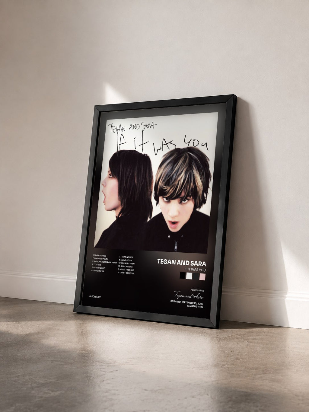 #noir Tableau de l'album If It Was You de Tegan and Sara vu de trois quarts, cadre noir