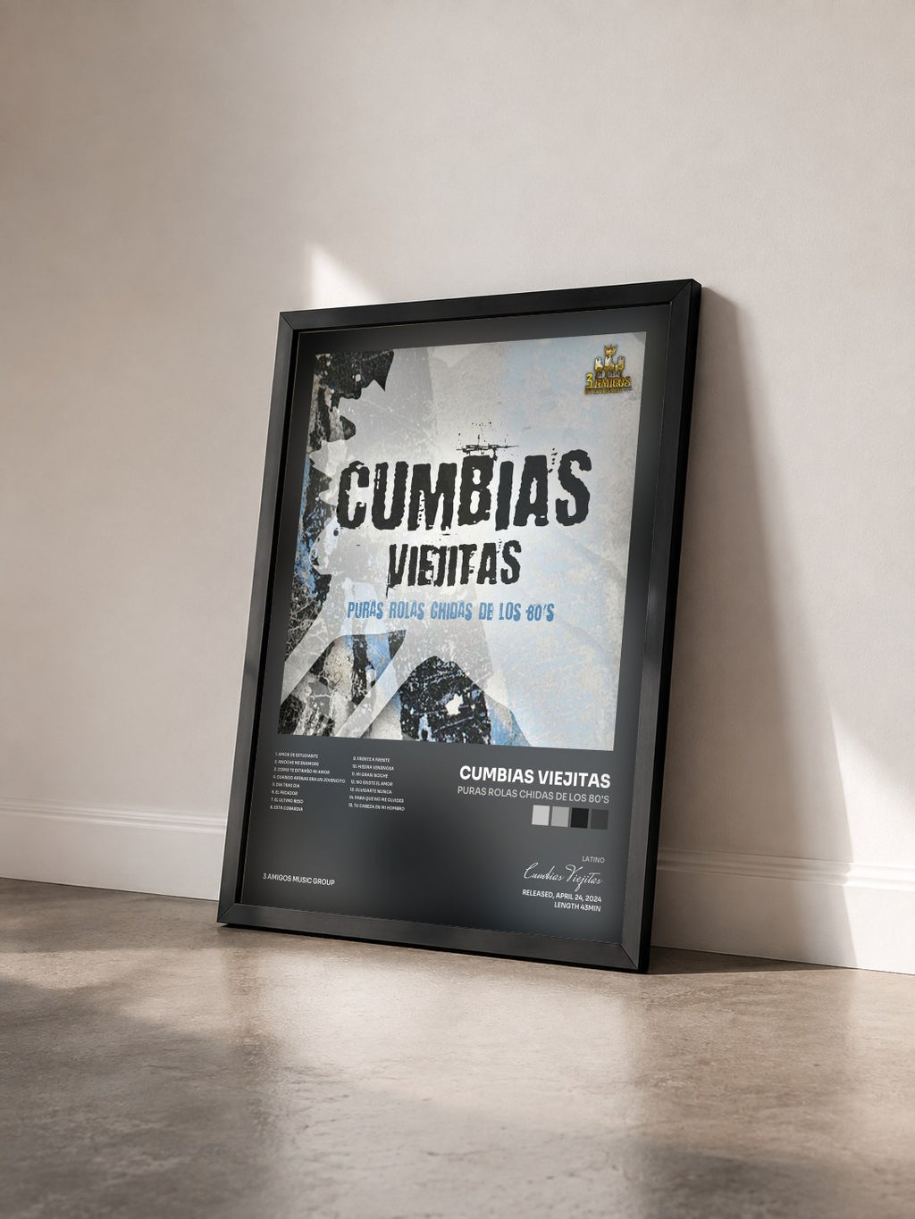 #noir Tableau de l'album Puras Rolas Chidas De Los 80's de Cumbias Viejitas vu de trois quarts, cadre noir