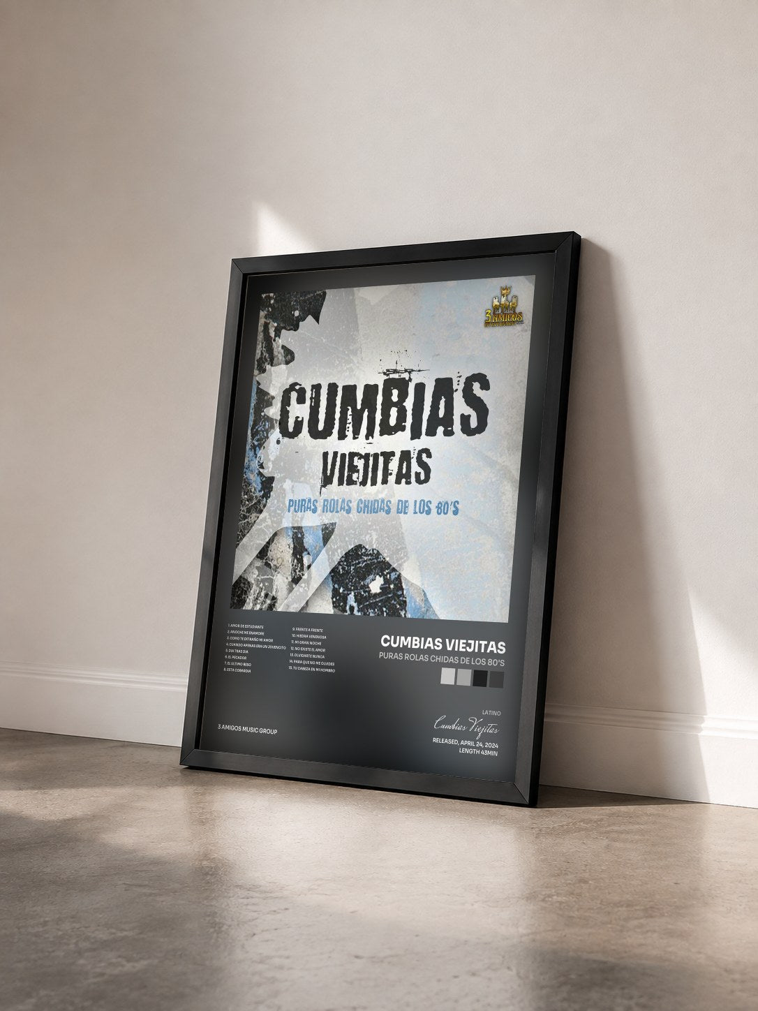 #noir Tableau de l'album Puras Rolas Chidas De Los 80's de Cumbias Viejitas vu de trois quarts, cadre noir
