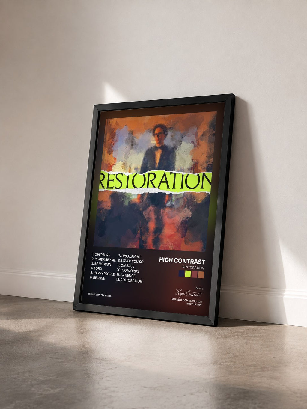#noir Tableau de l'album Restoration de High Contrast vu de trois quarts, cadre noir
