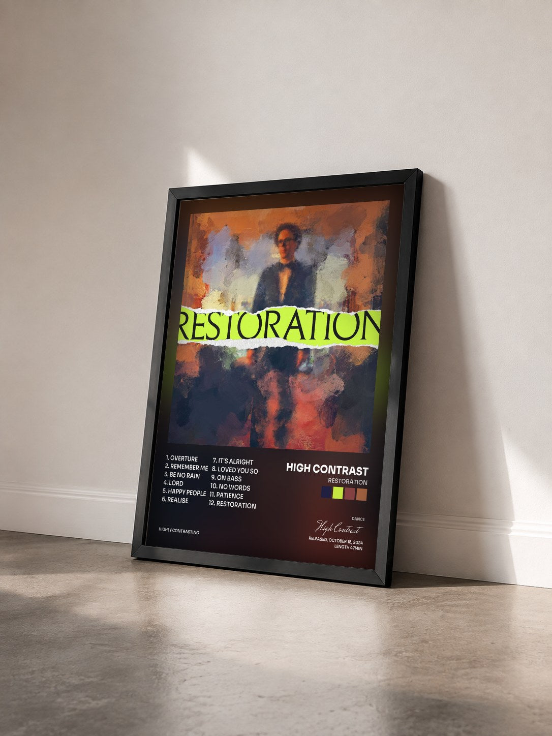 #noir Tableau de l'album Restoration de High Contrast vu de trois quarts, cadre noir