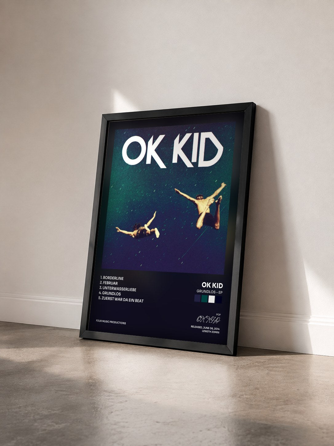 #noir Tableau de l'album Grundlos - EP de OK KID vu de trois quarts, cadre noir