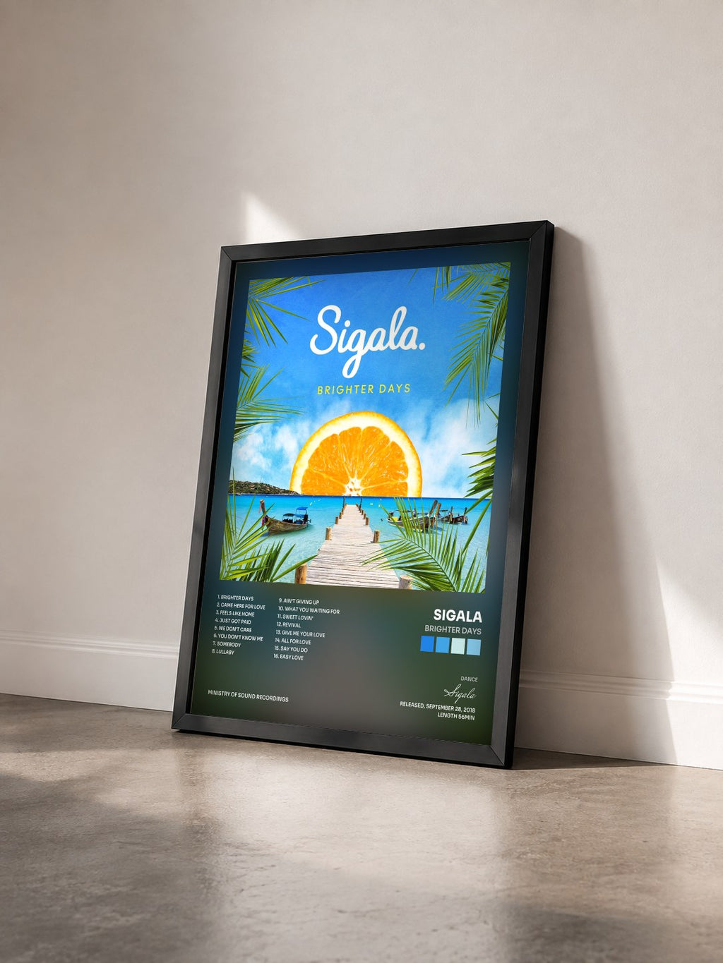 #noir Tableau de l'album Brighter Days de Sigala vu de trois quarts, cadre noir