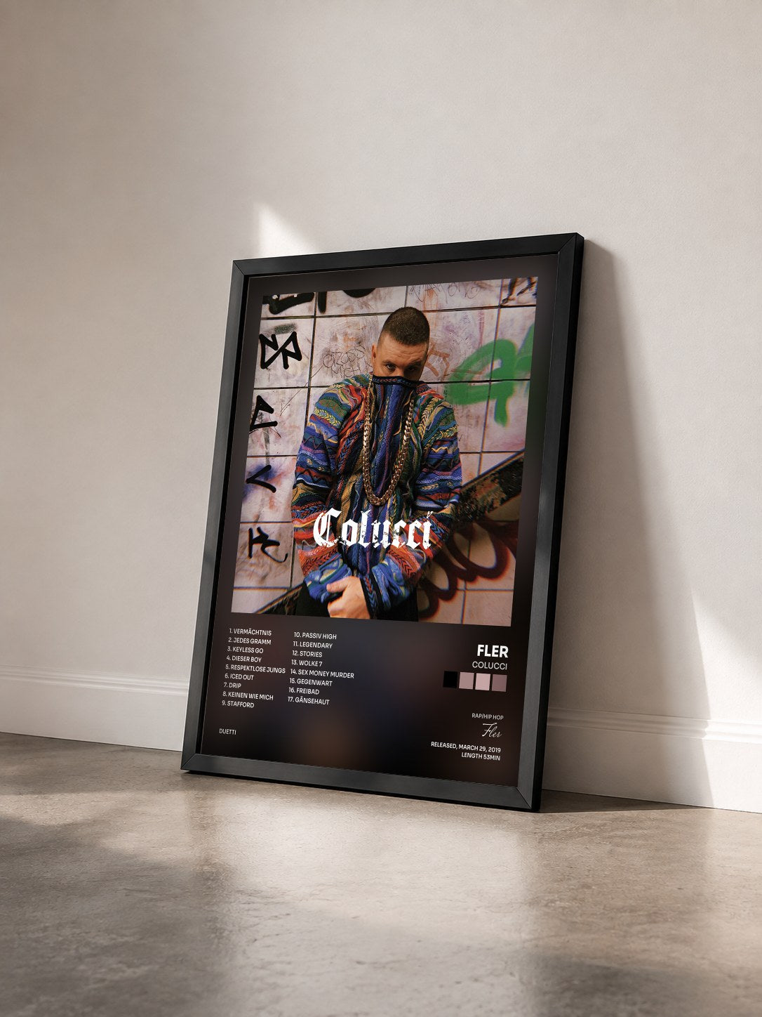#noir Tableau de l'album Colucci de Fler vu de trois quarts, cadre noir
