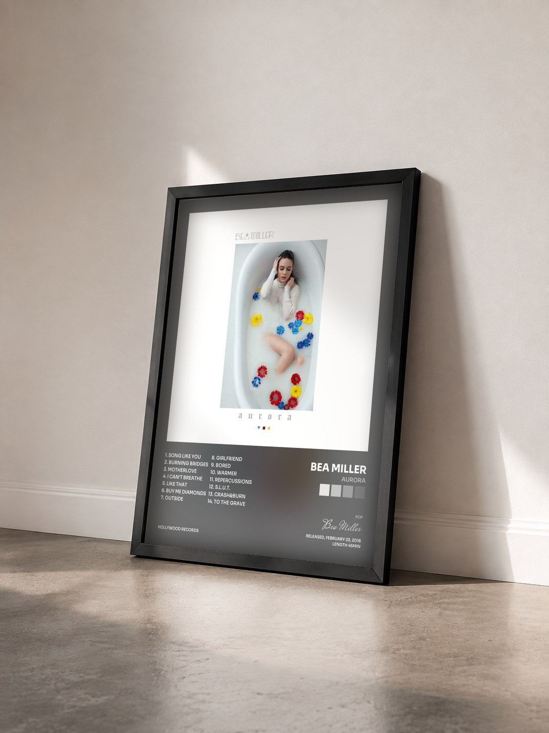 #noir Tableau de l'album aurora de Bea Miller vu de trois quarts, cadre noir