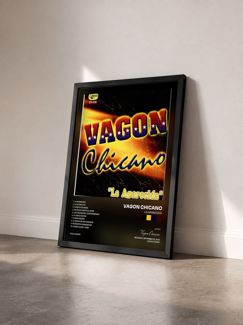 #noir Tableau de l'album La Aparecida de Vagon Chicano vu de trois quarts, cadre noir
