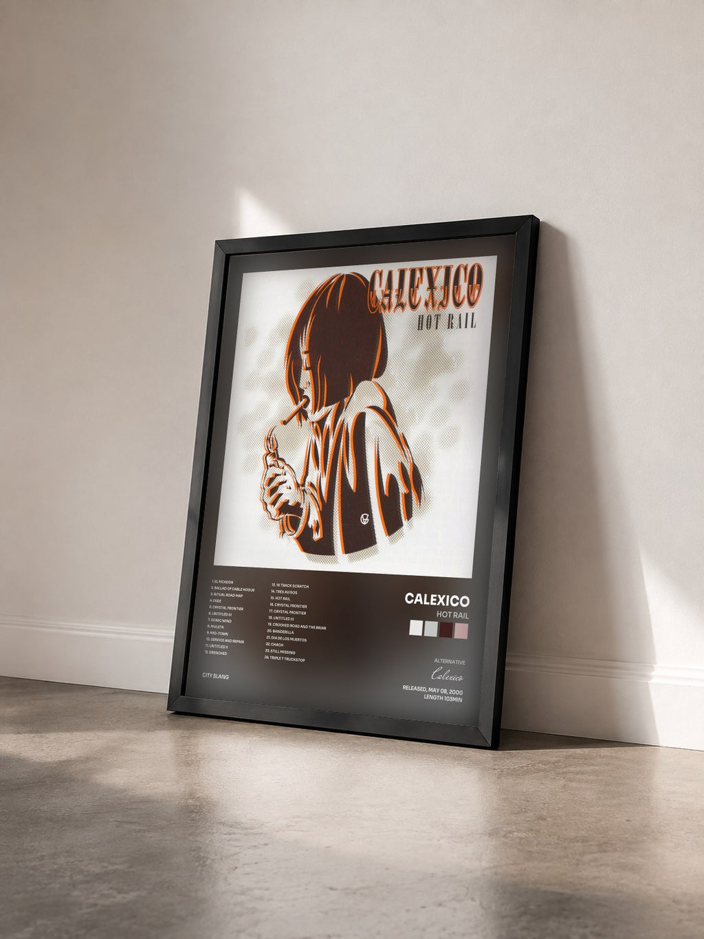 #noir Tableau de l'album Hot Rail de Calexico vu de trois quarts, cadre noir