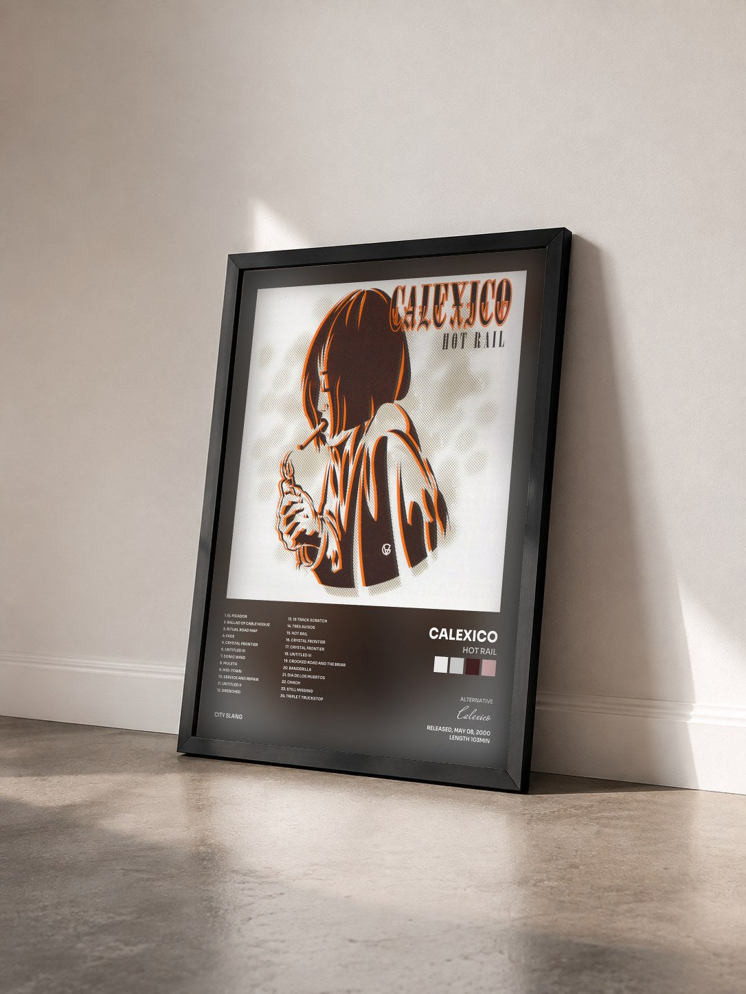 #noir Tableau de l'album Hot Rail de Calexico vu de trois quarts, cadre noir
