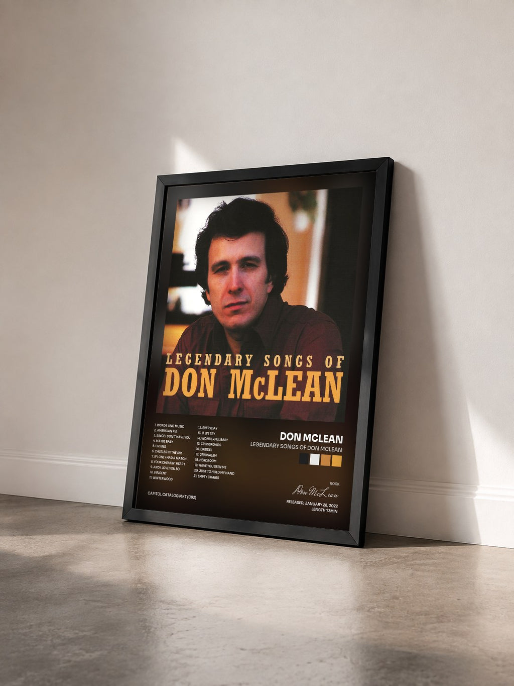 #noir Tableau de l'album Legendary Songs Of Don McLean de Don McLean vu de trois quarts, cadre noir