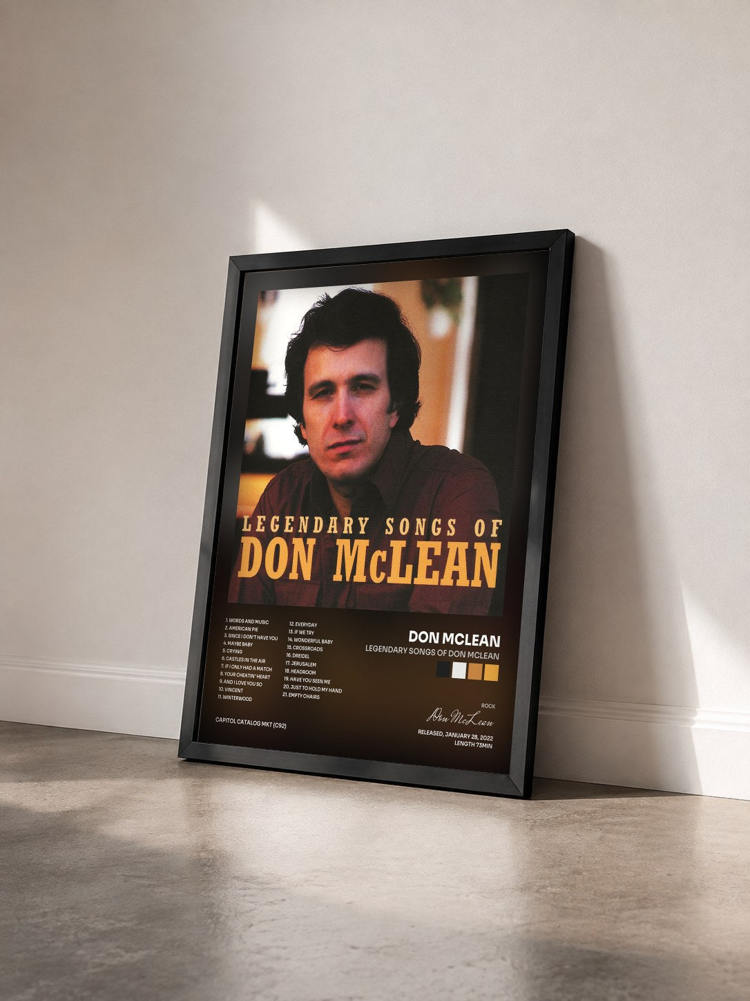 #noir Tableau de l'album Legendary Songs Of Don McLean de Don McLean vu de trois quarts, cadre noir