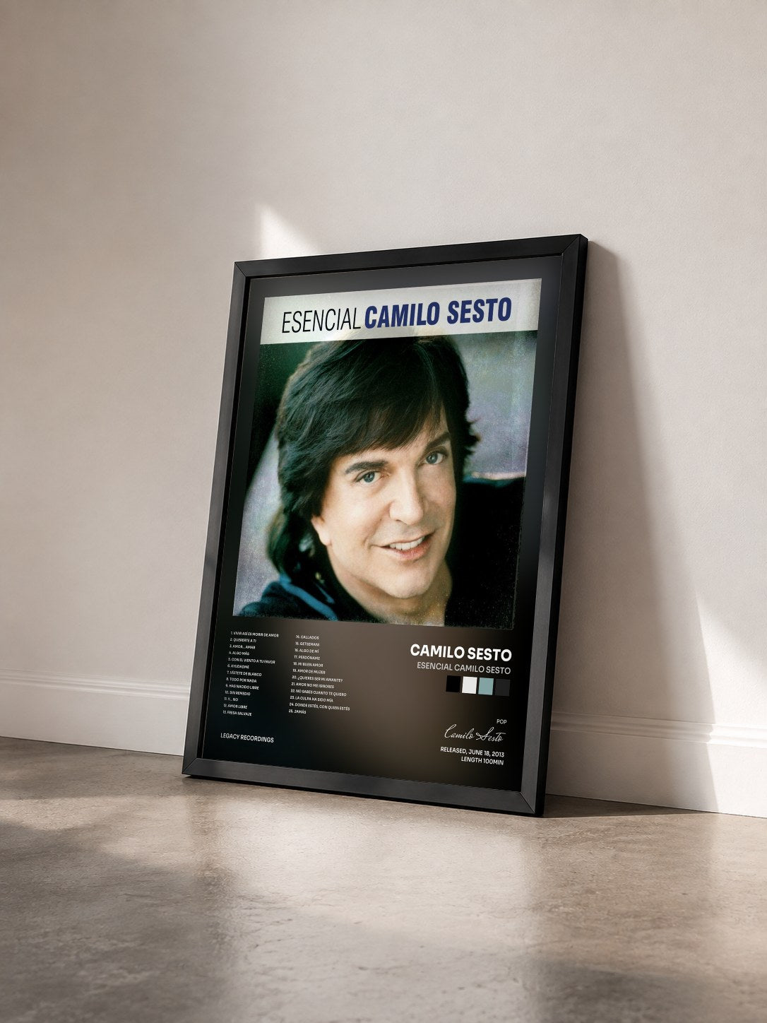 #noir Tableau de l'album Esencial Camilo Sesto de Camilo Sesto vu de trois quarts, cadre noir