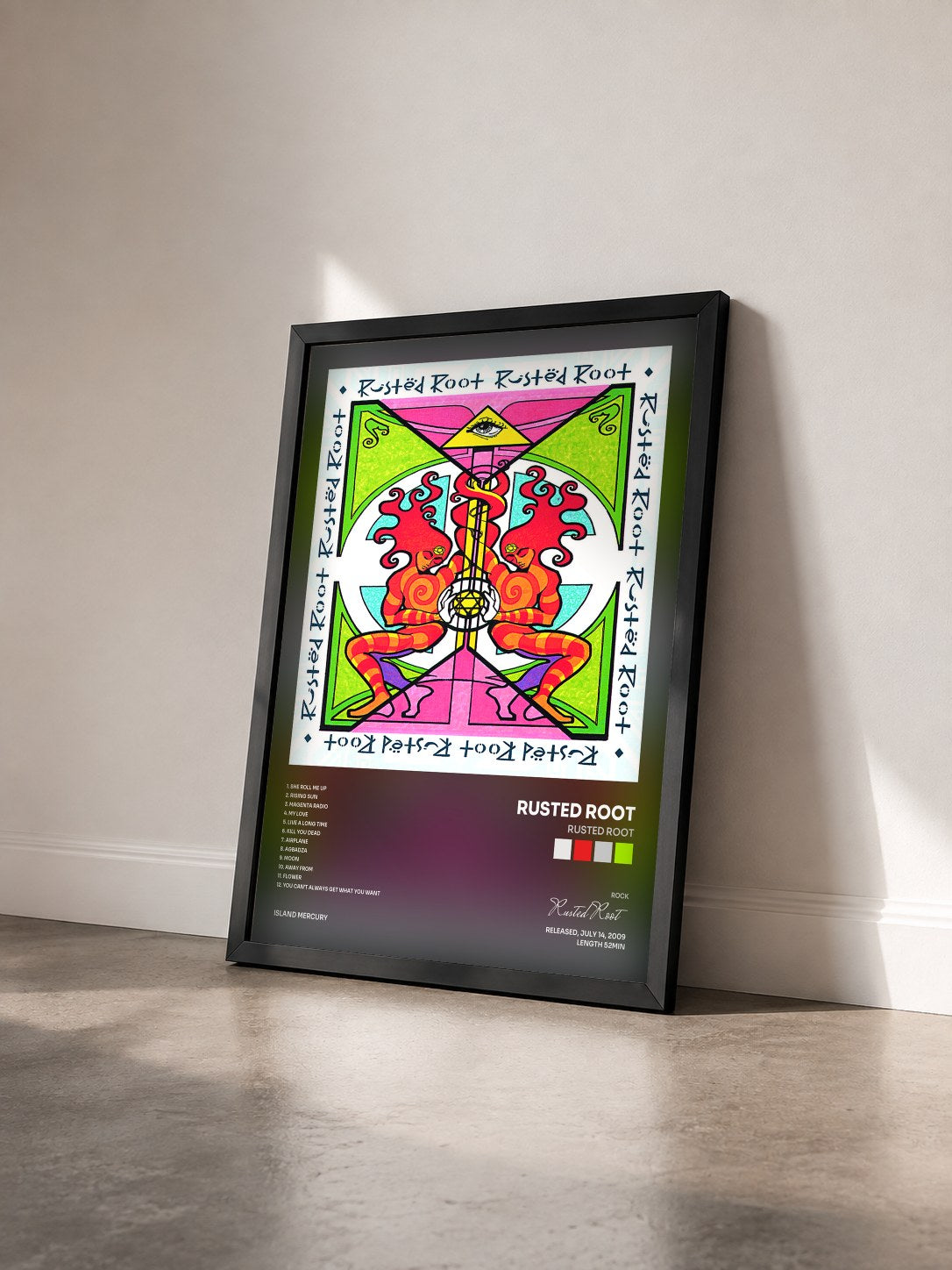 #noir Tableau de l'album Rusted Root de Rusted Root vu de trois quarts, cadre noir