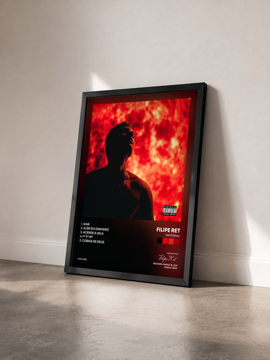 #noir Tableau de l'album Imaterial de Filipe Ret vu de trois quarts, cadre noir
