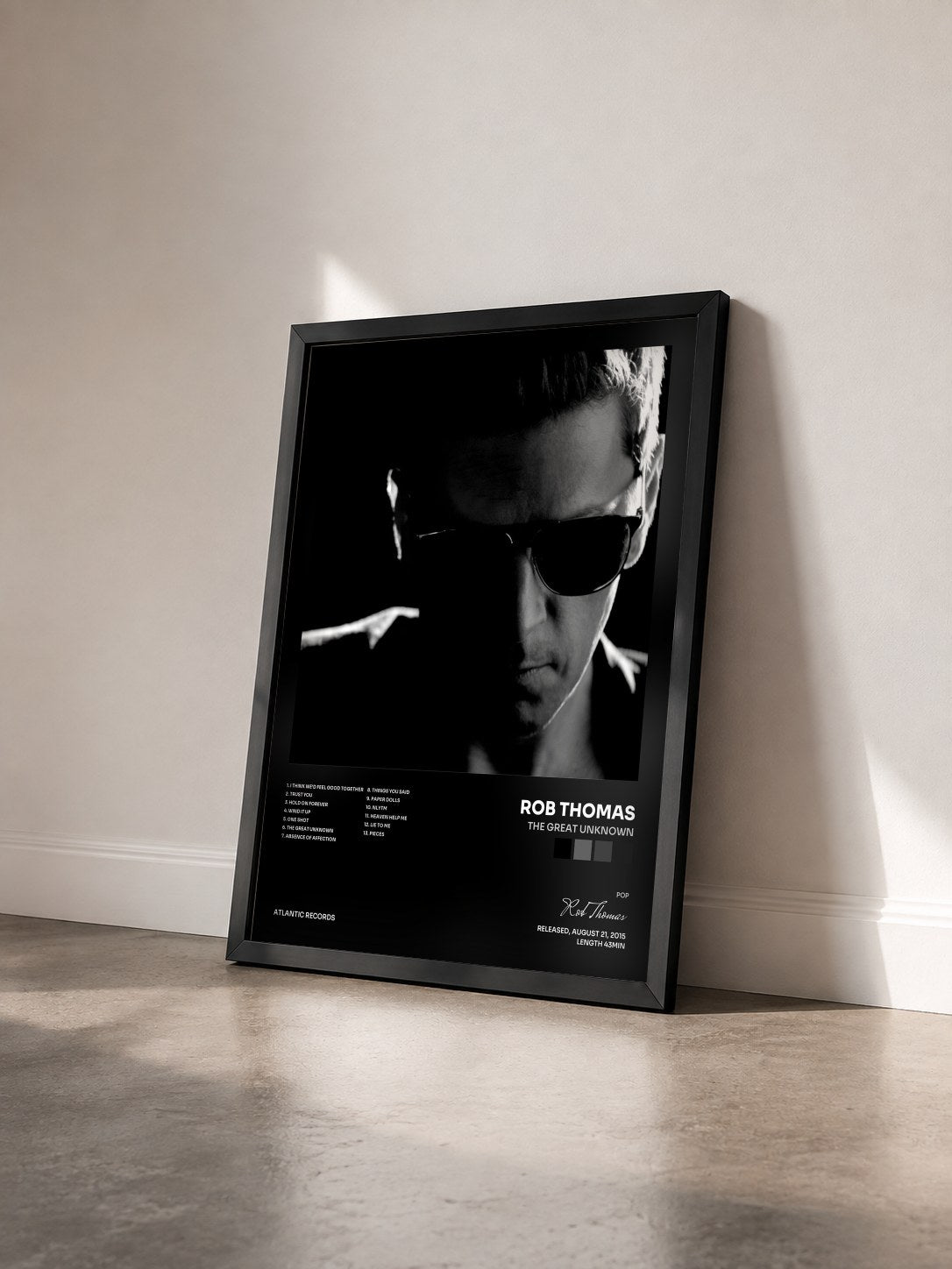 #noir Tableau de l'album The Great Unknown de Rob Thomas vu de trois quarts, cadre noir