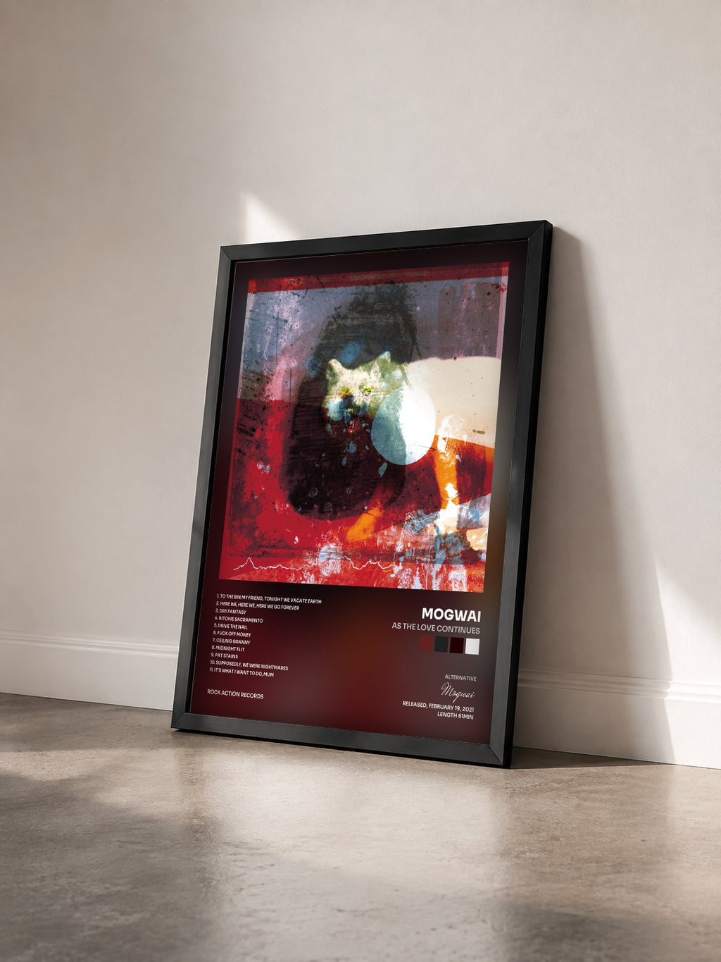 #noir Tableau de l'album As The Love Continues de Mogwai vu de trois quarts, cadre noir