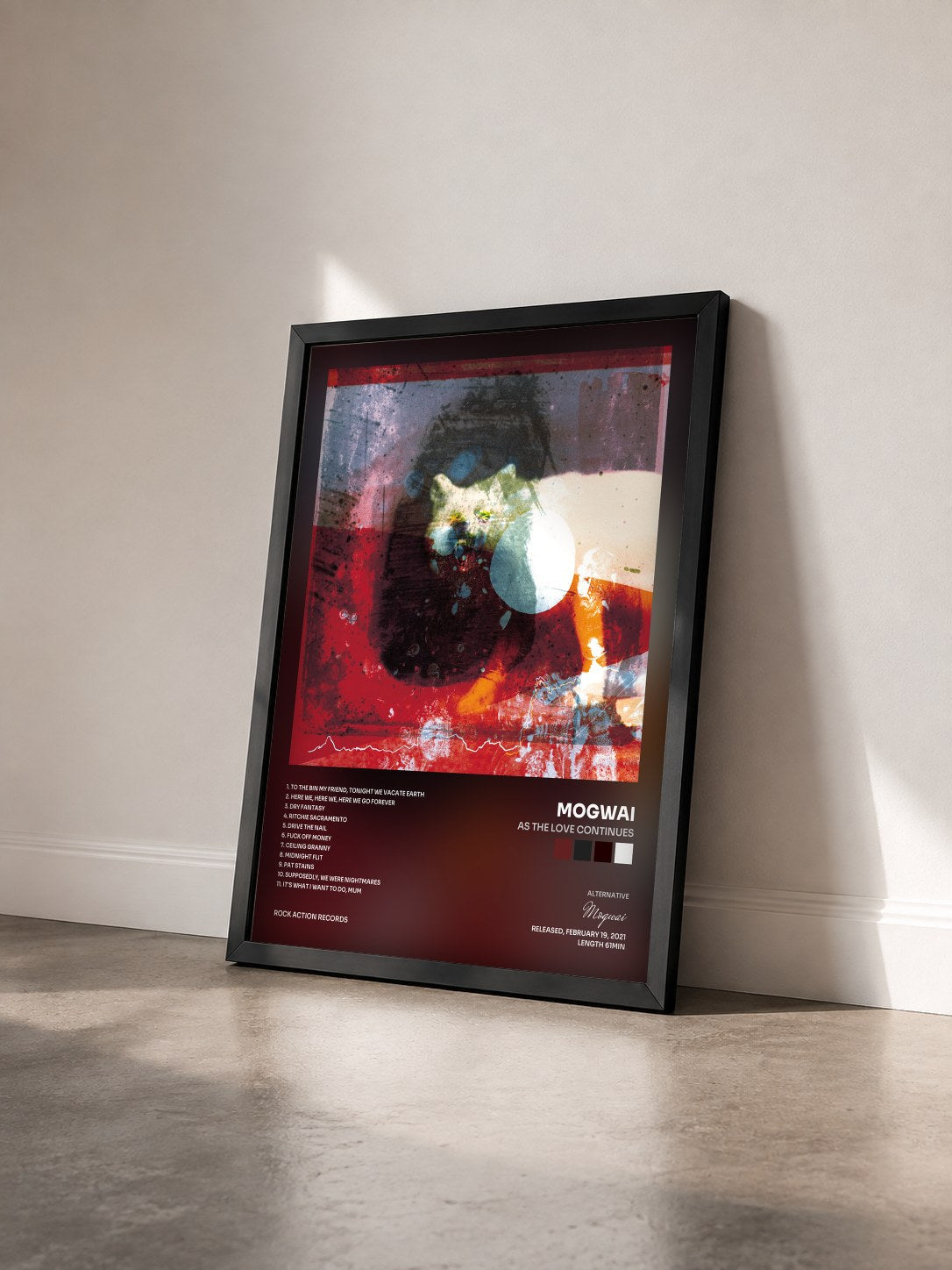 #noir Tableau de l'album As The Love Continues de Mogwai vu de trois quarts, cadre noir