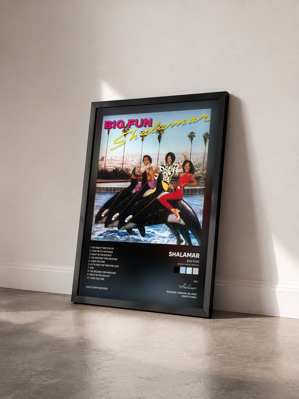 #noir Tableau de l'album Big Fun (Bonus Track Version) de Shalamar vu de trois quarts, cadre noir