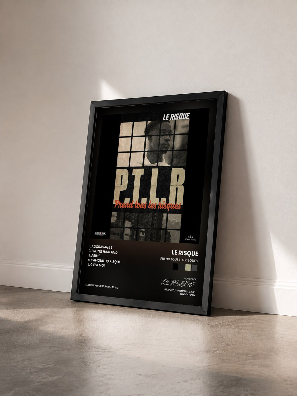 #noir Tableau de l'album Prend Tous Les Risques de LE RISQUE vu de trois quarts, cadre noir