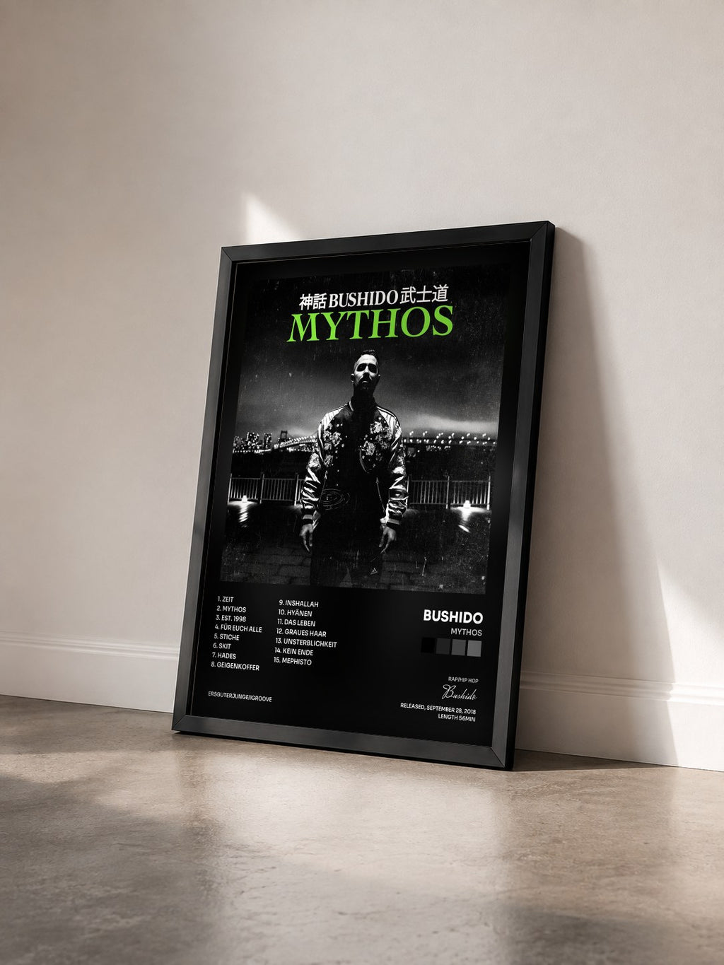 #noir Tableau de l'album Mythos de Bushido vu de trois quarts, cadre noir