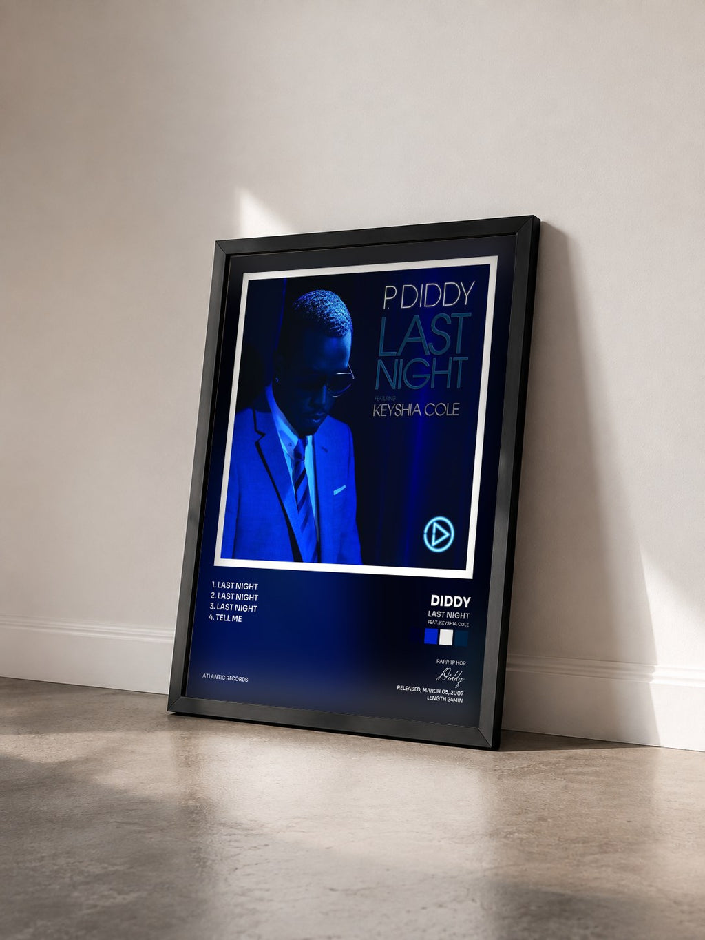 #noir Tableau de l'album Last Night (feat. Keyshia Cole) de Diddy vu de trois quarts, cadre noir