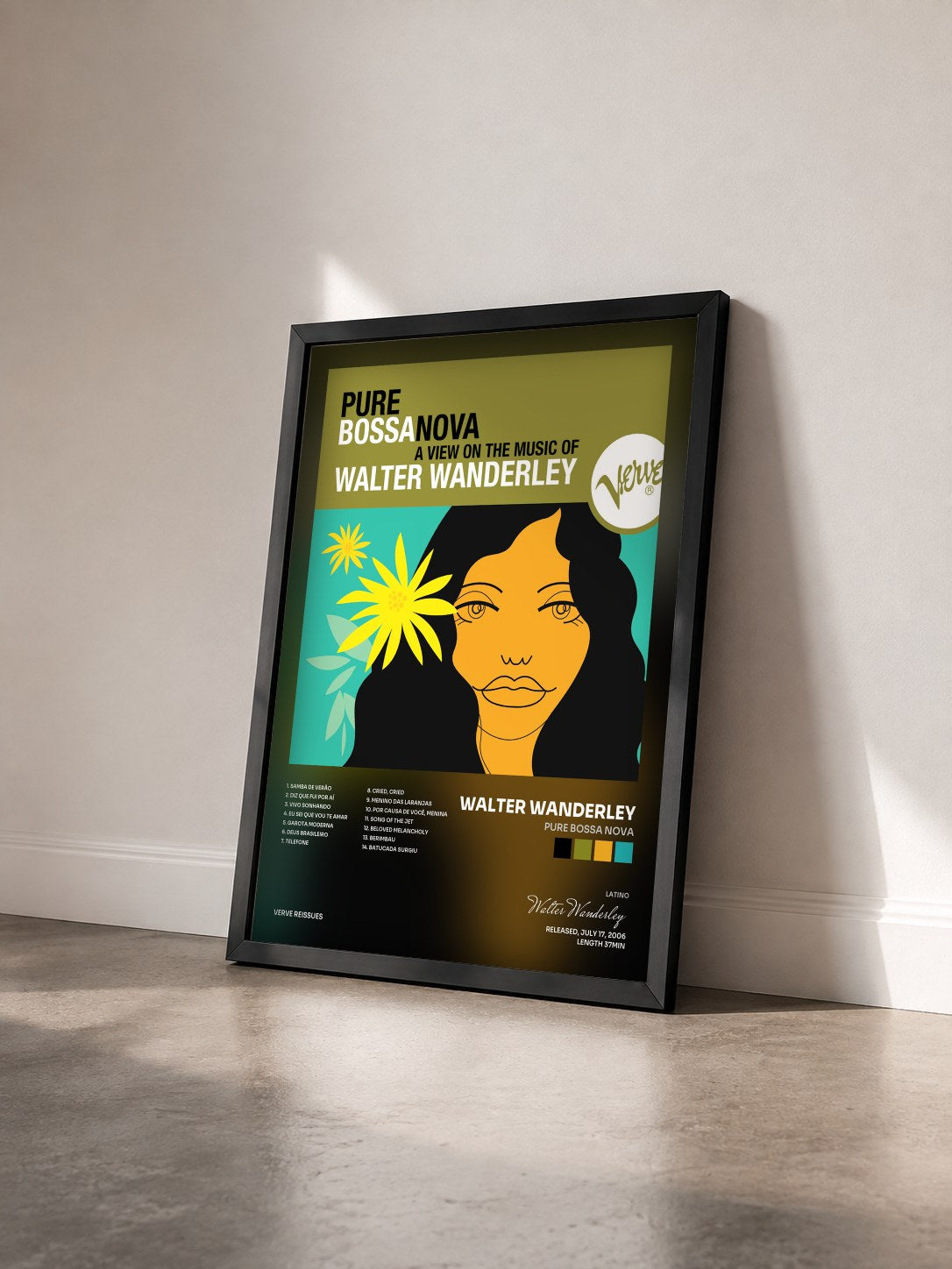 #noir Tableau de l'album Pure Bossa Nova de Walter Wanderley vu de trois quarts, cadre noir