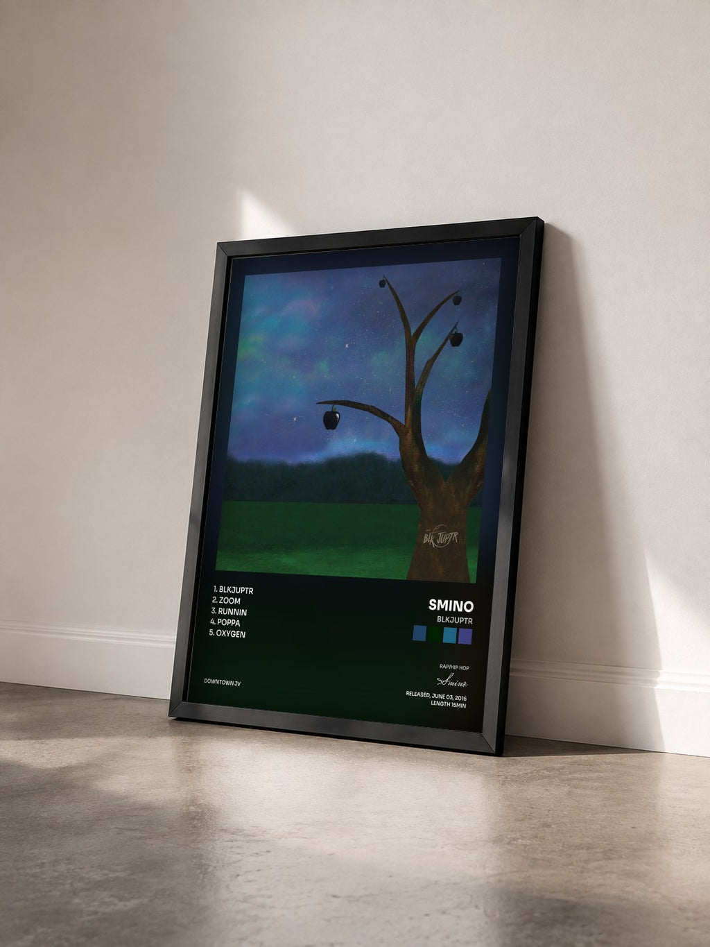 #noir Tableau de l'album blkjuptr de Smino vu de trois quarts, cadre noir