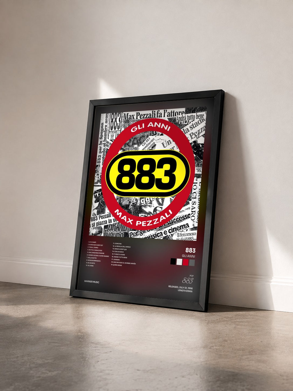 #noir Tableau de l'album Gli anni de 883 vu de trois quarts, cadre noir