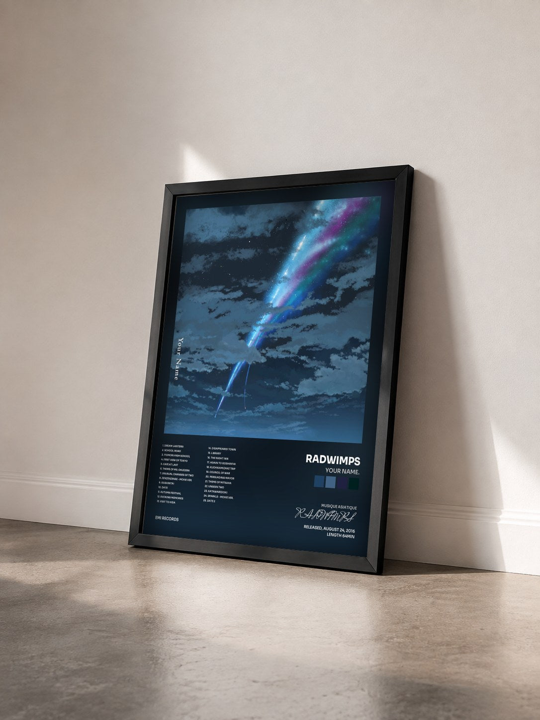 #noir Tableau de l'album Your Name. de RADWIMPS vu de trois quarts, cadre noir