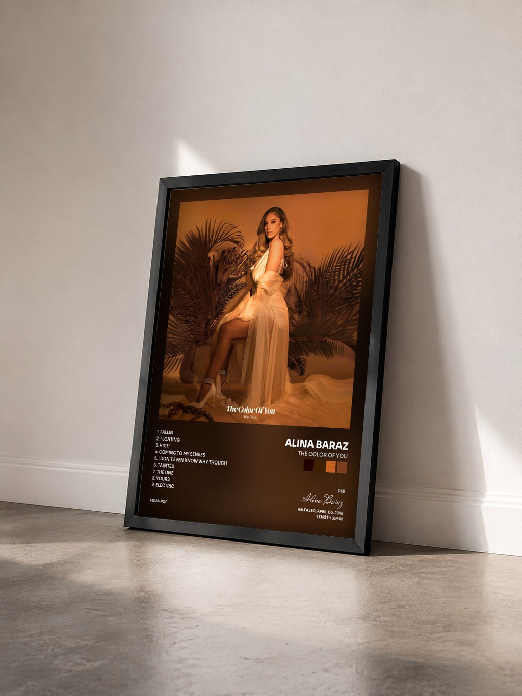 #noir Tableau de l'album The Color Of You de Alina Baraz vu de trois quarts, cadre noir