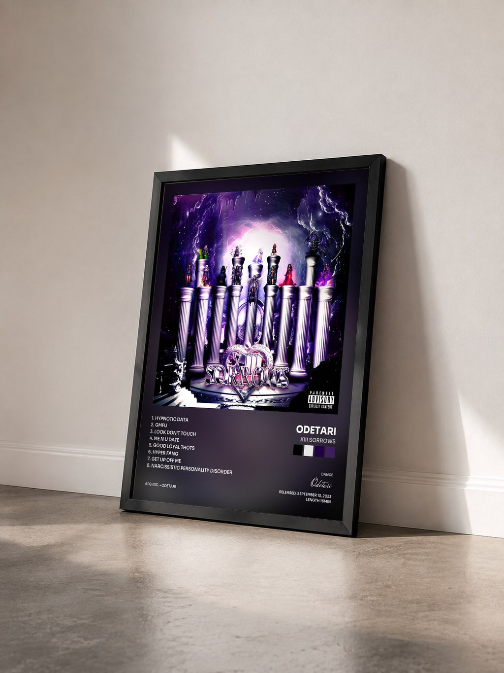 #noir Tableau de l'album XIII SORROWS de Odetari vu de trois quarts, cadre noir