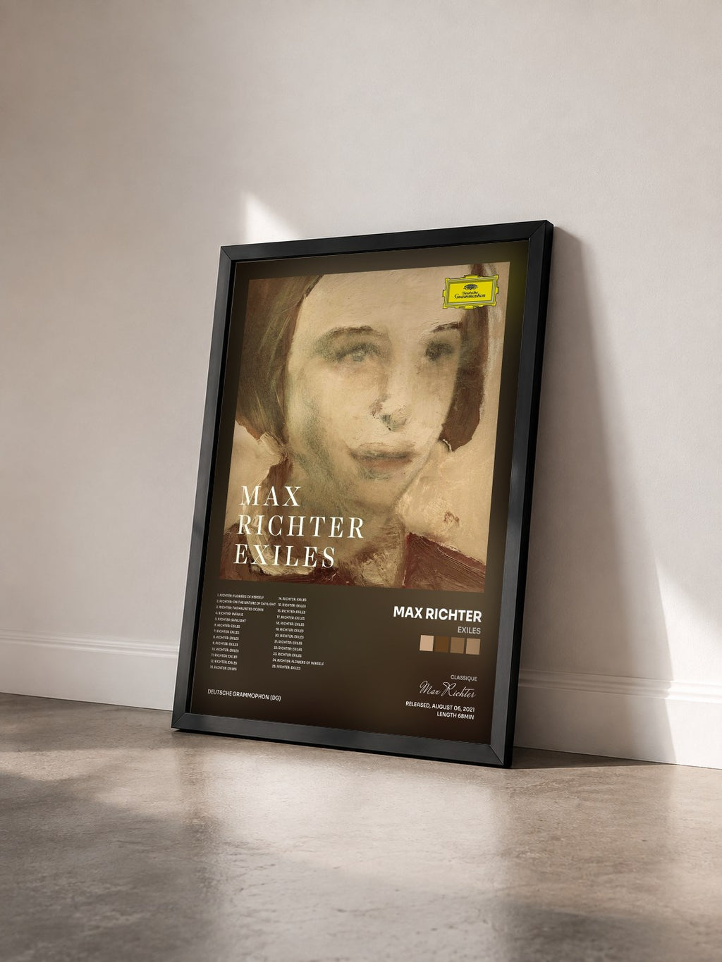 #noir Tableau de l'album Exiles de Max Richter vu de trois quarts, cadre noir