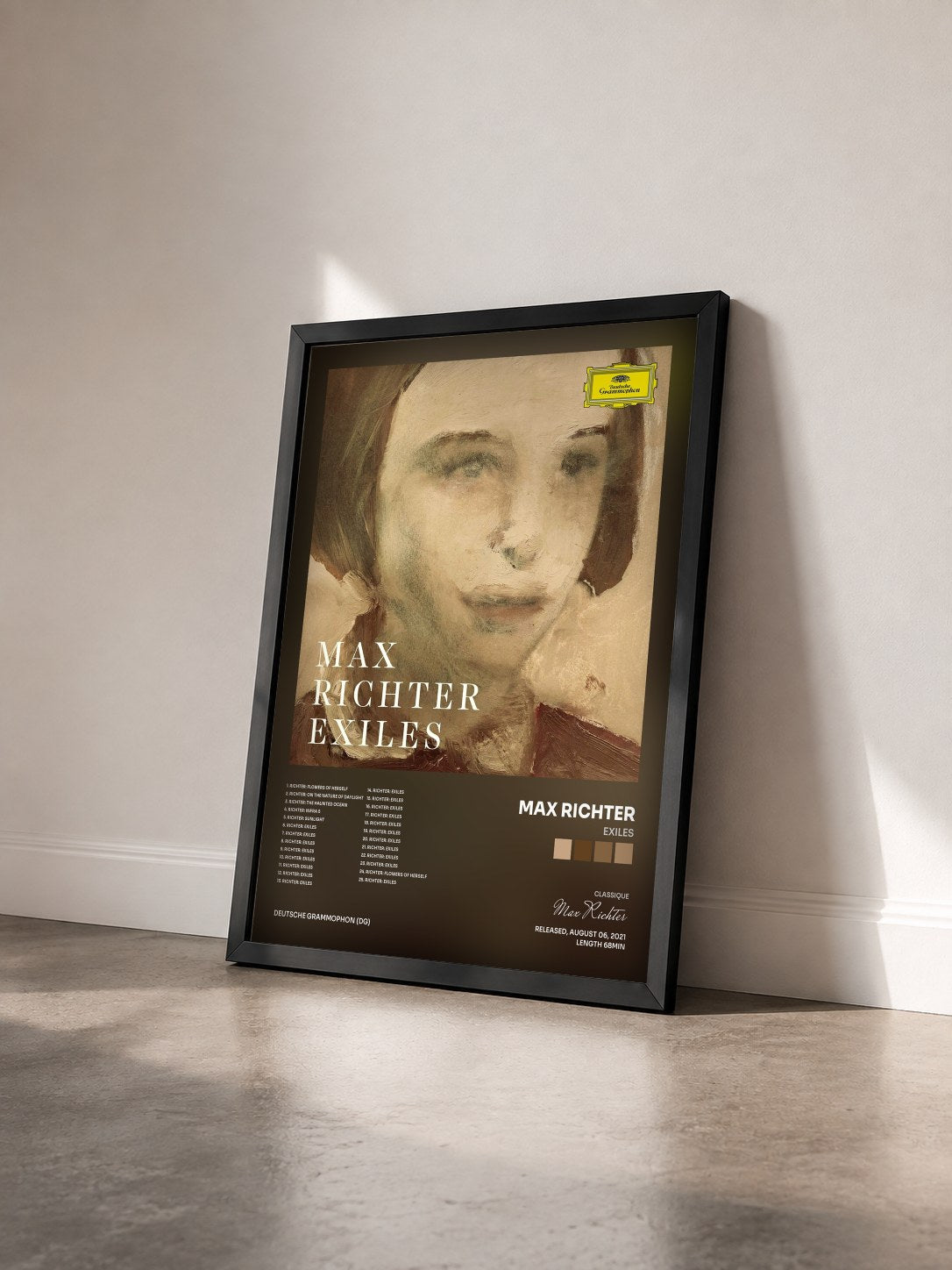 #noir Tableau de l'album Exiles de Max Richter vu de trois quarts, cadre noir