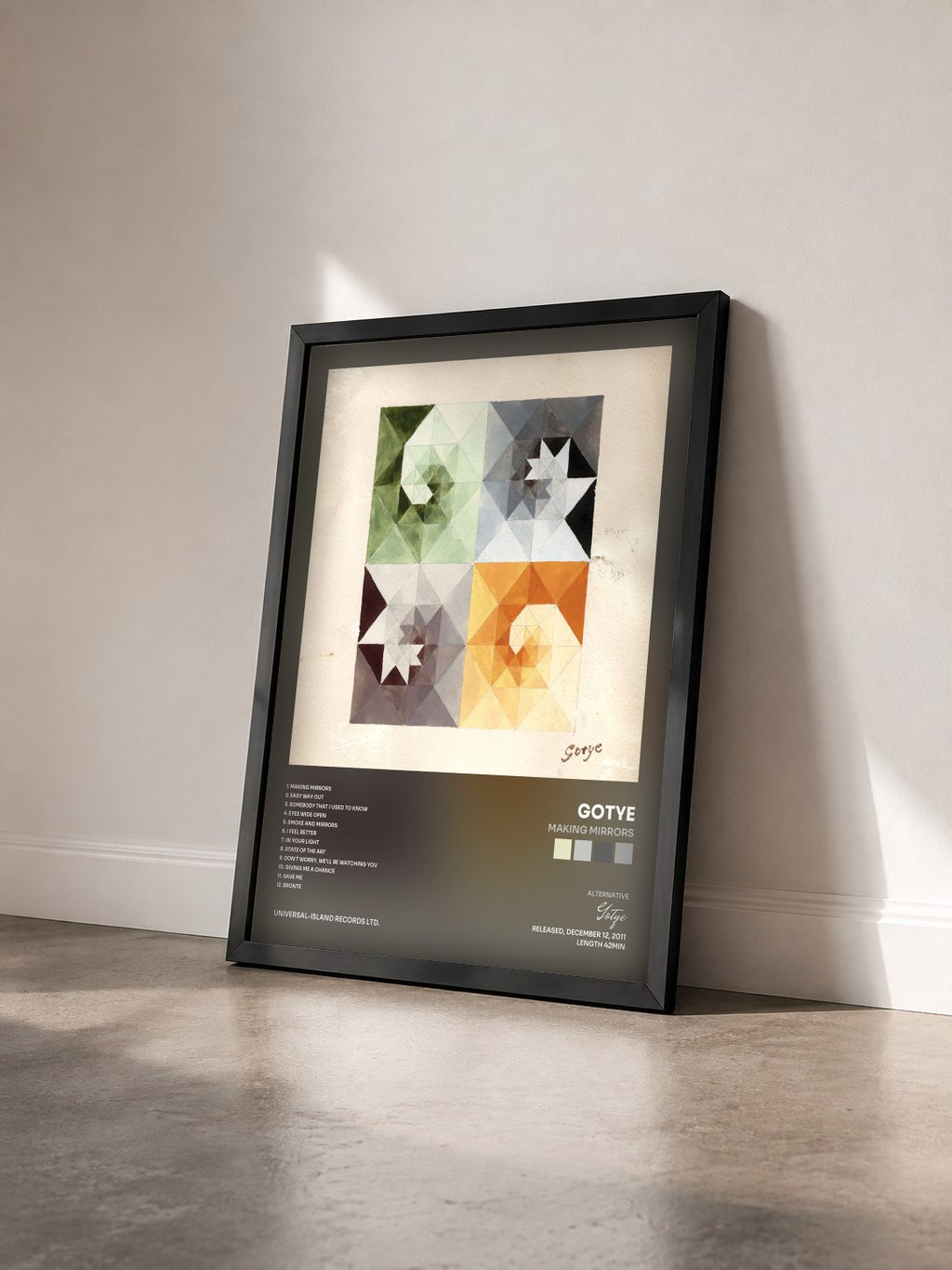#noir Tableau de l'album Making Mirrors de Gotye vu de trois quarts, cadre noir