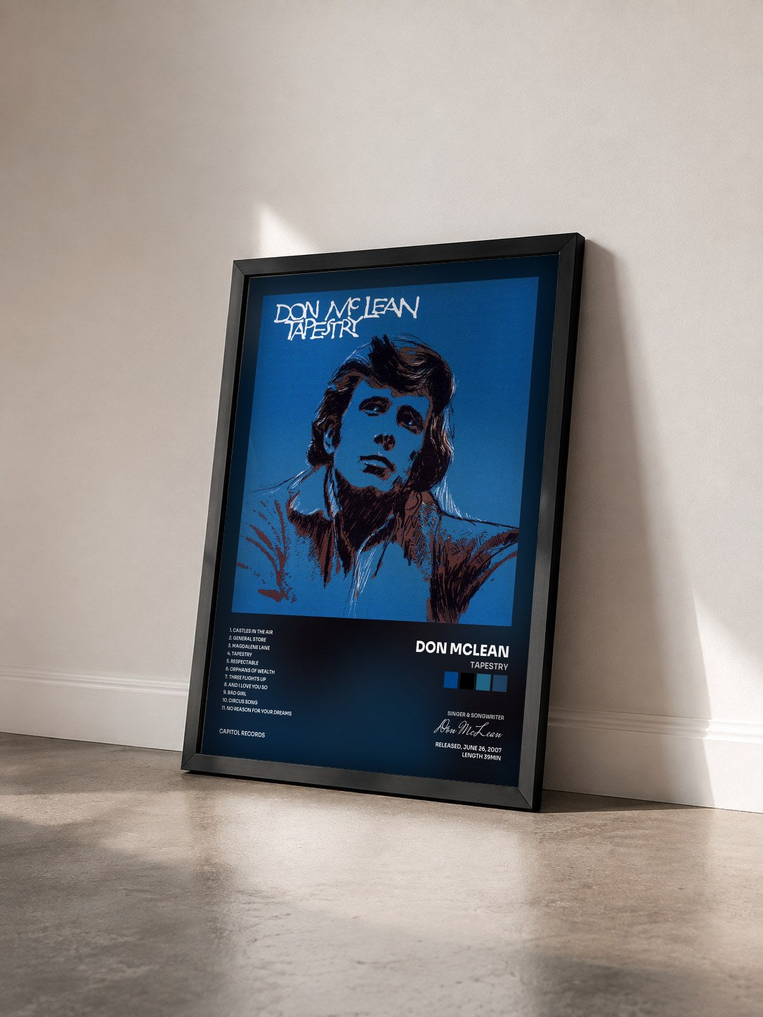 #noir Tableau de l'album Tapestry de Don McLean vu de trois quarts, cadre noir