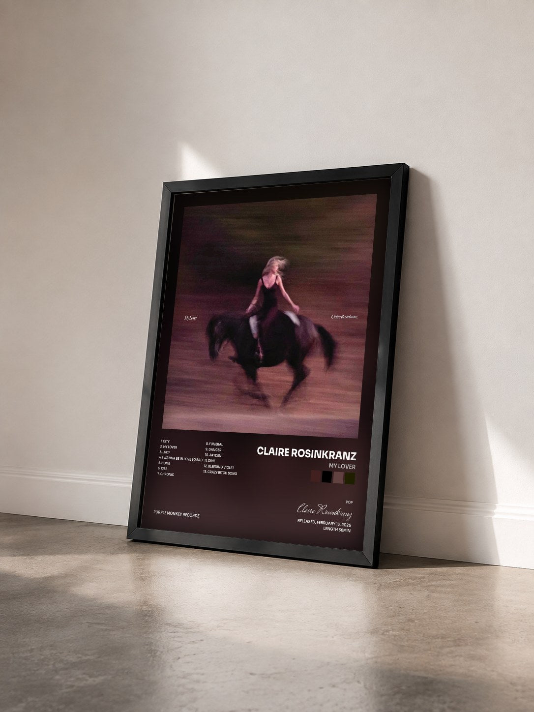 #noir Tableau de l'album My Lover de Claire Rosinkranz vu de trois quarts, cadre noir