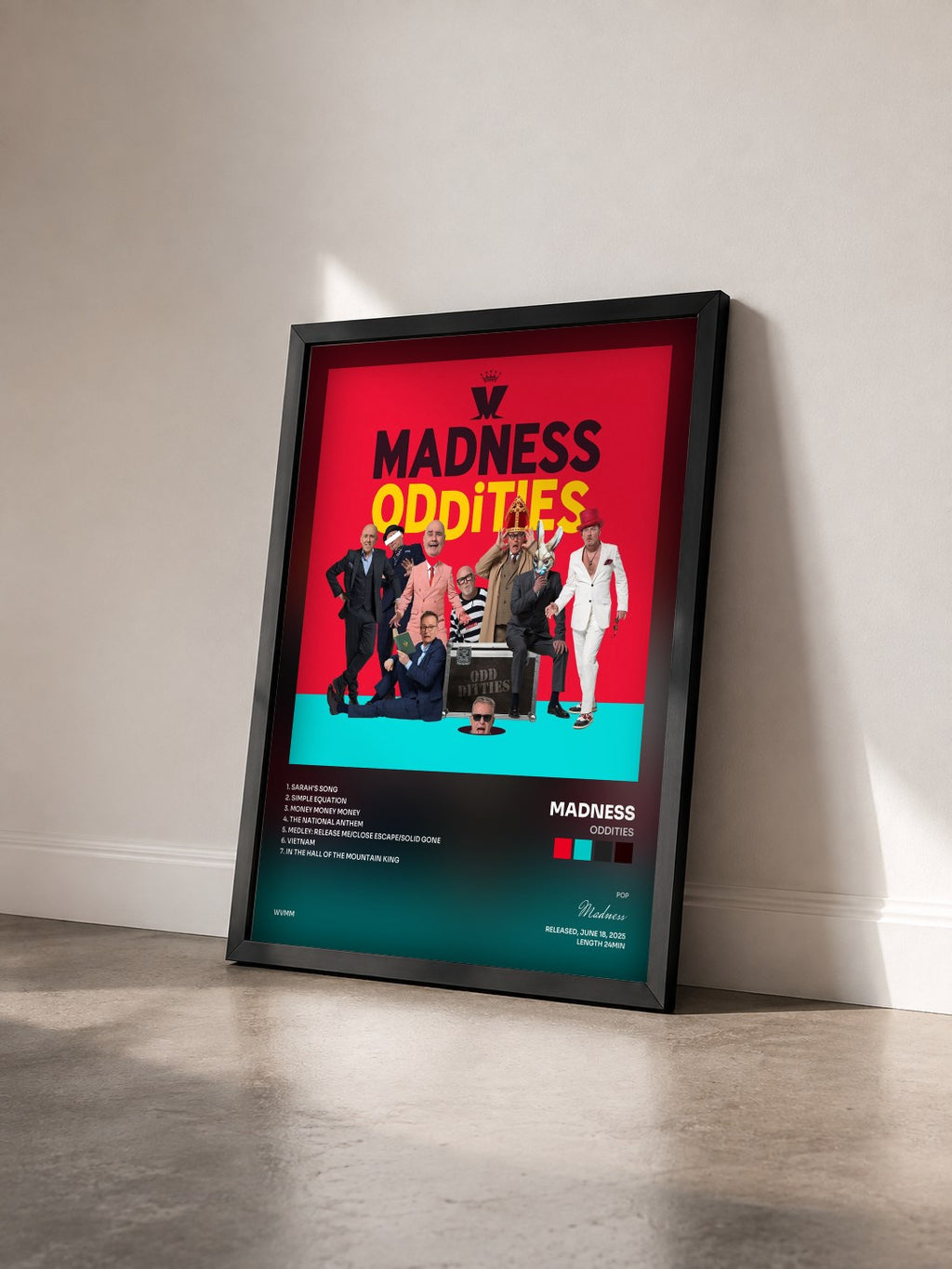 #noir Tableau de l'album Oddities de Madness vu de trois quarts, cadre noir