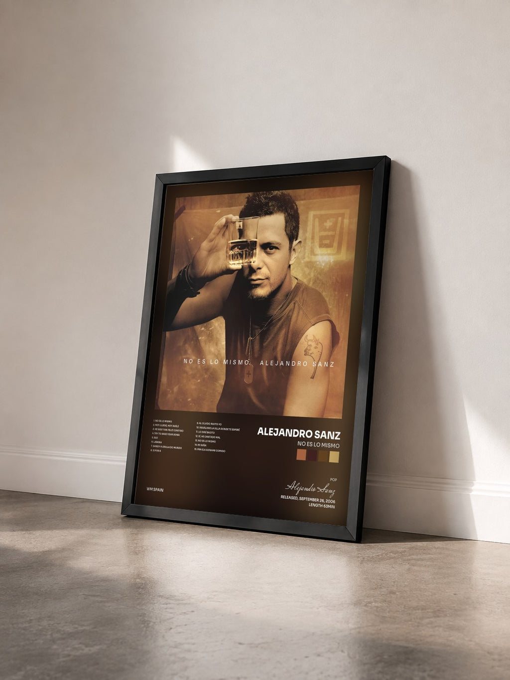 #noir Tableau de l'album No es lo mismo de Alejandro Sanz vu de trois quarts, cadre noir