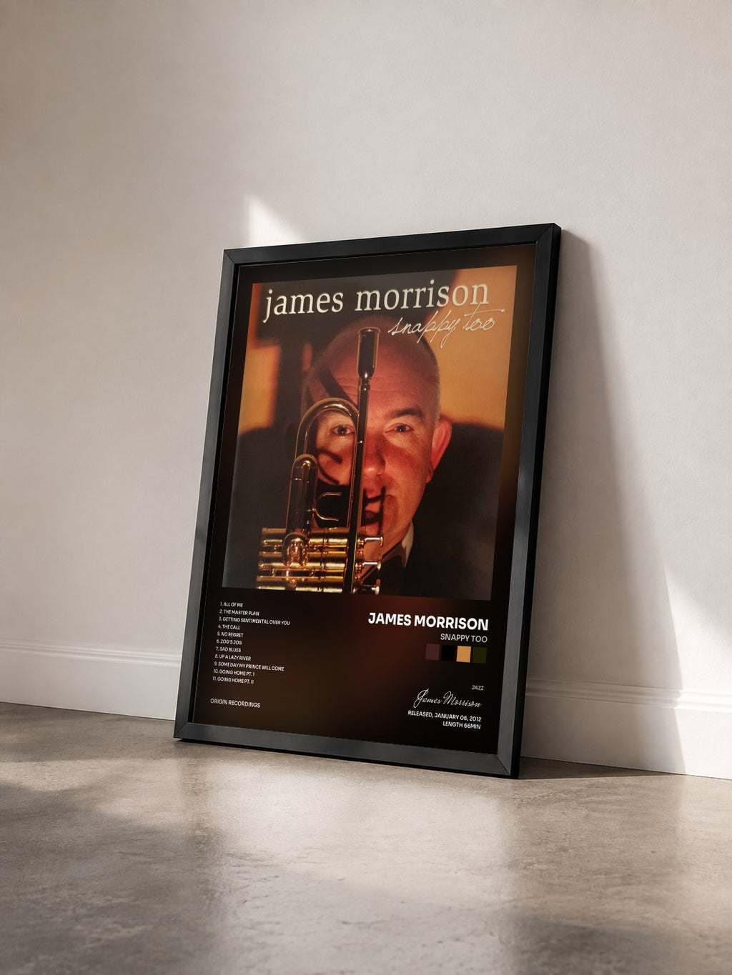 #noir Tableau de l'album Snappy Too de James Morrison vu de trois quarts, cadre noir