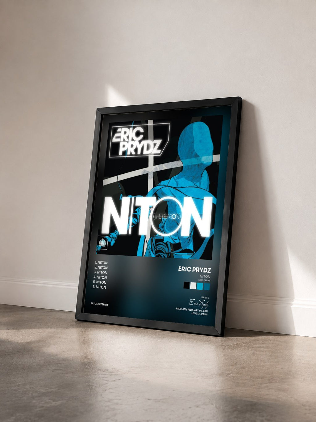 #noir Tableau de l'album Niton (The Reason) de Eric Prydz vu de trois quarts, cadre noir