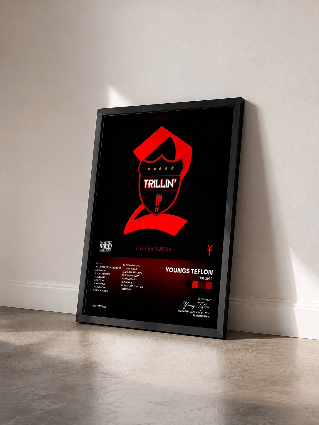 #noir Tableau de l'album Trillin 2 de Youngs Teflon vu de trois quarts, cadre noir