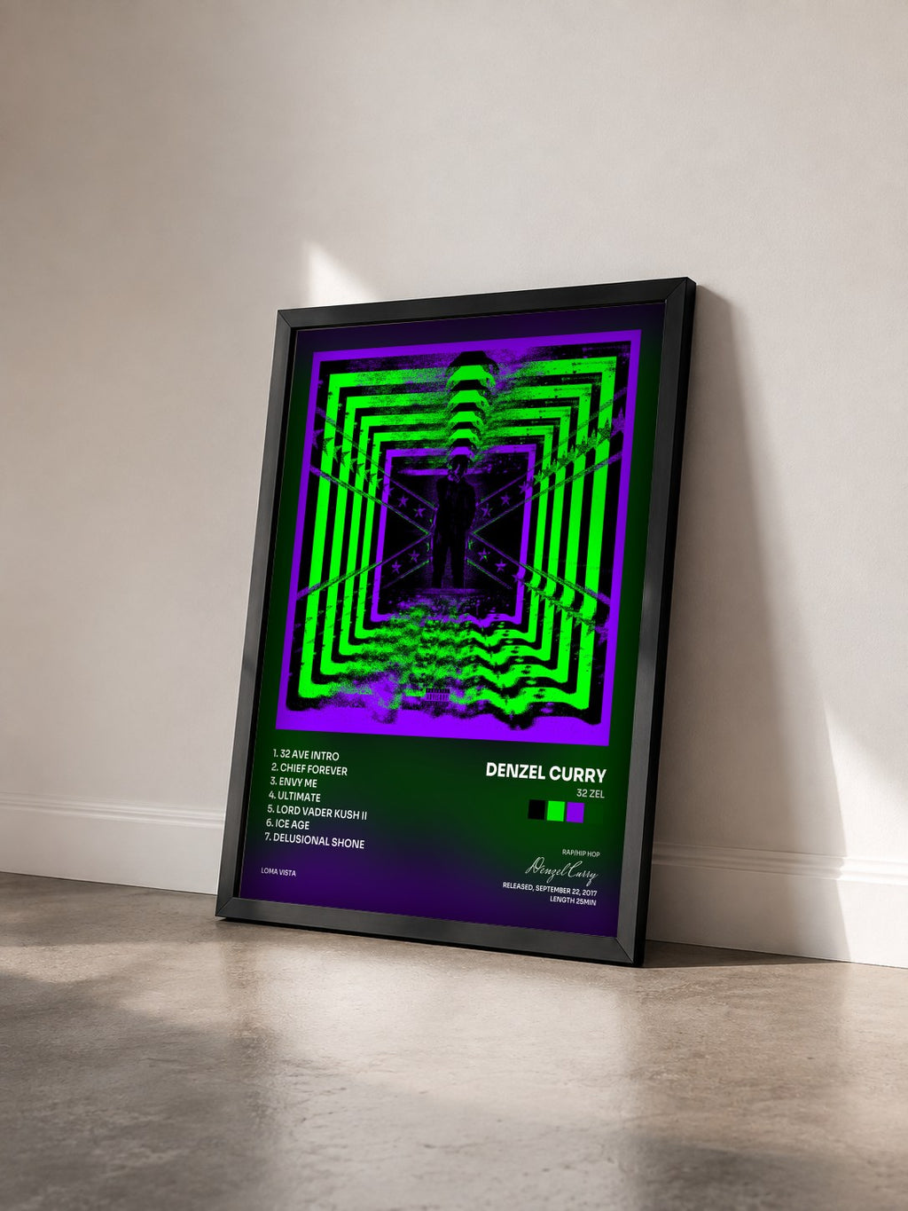 #noir Tableau de l'album 32 Zel de Denzel Curry vu de trois quarts, cadre noir
