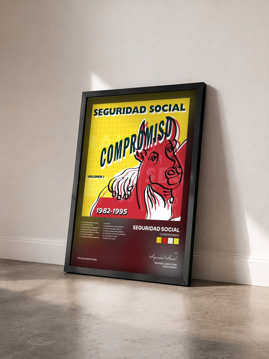 #noir Tableau de l'album Compromiso de Seguridad Social vu de trois quarts, cadre noir