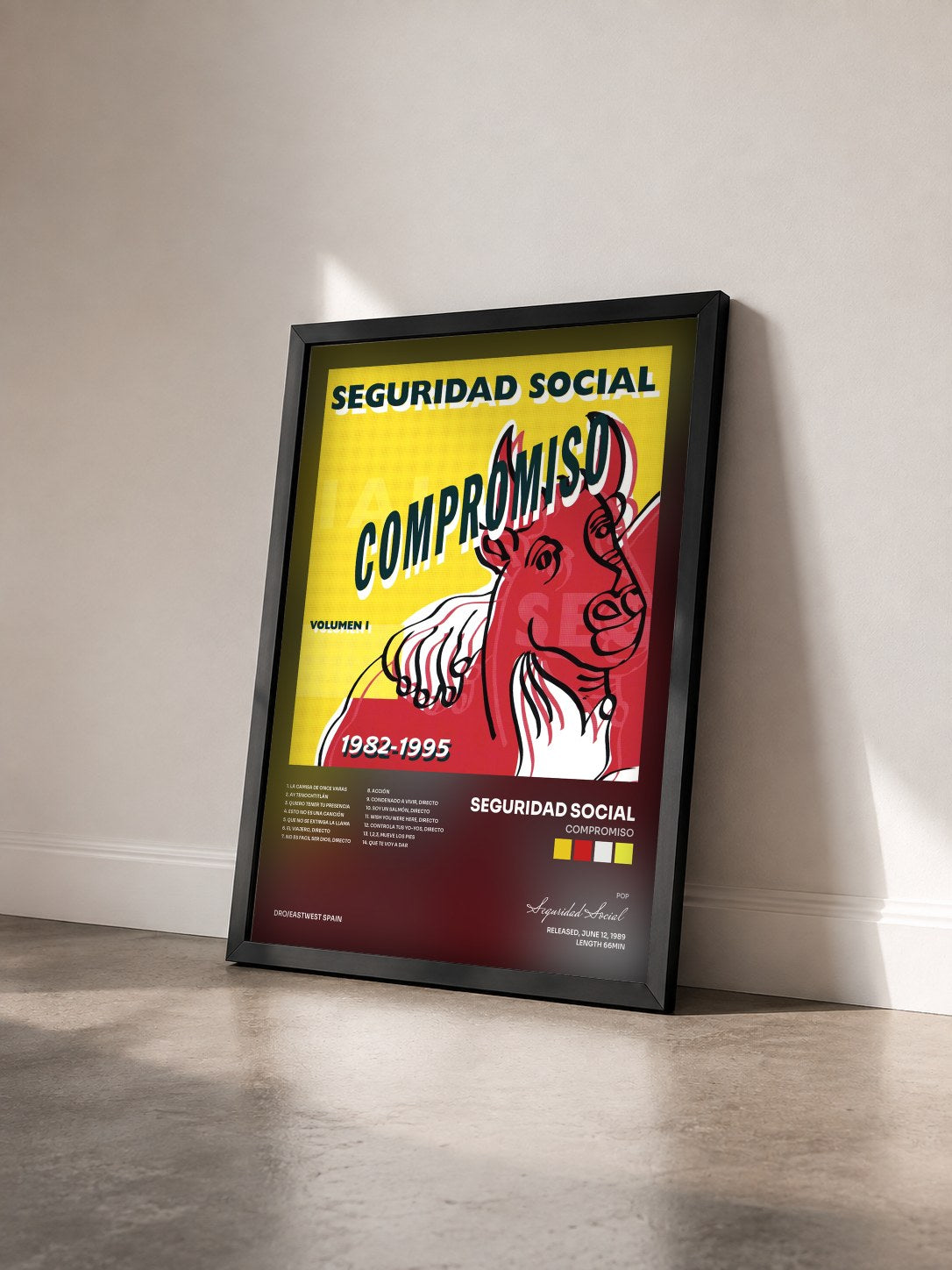 #noir Tableau de l'album Compromiso de Seguridad Social vu de trois quarts, cadre noir